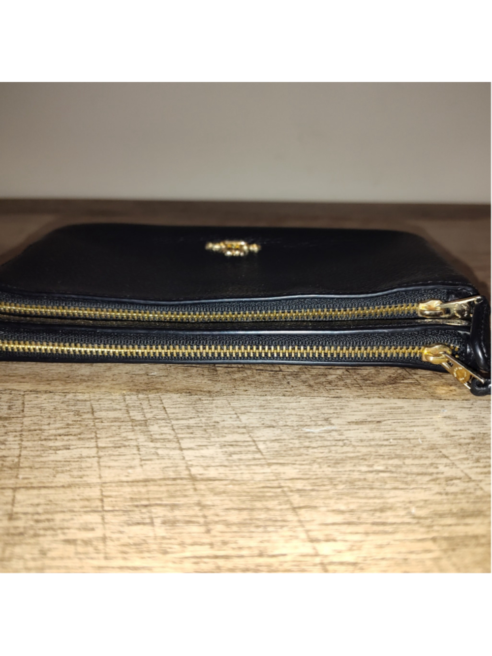 Women's Coach Black Leather Double Zip Wallet One Size - Picture 5 of 8